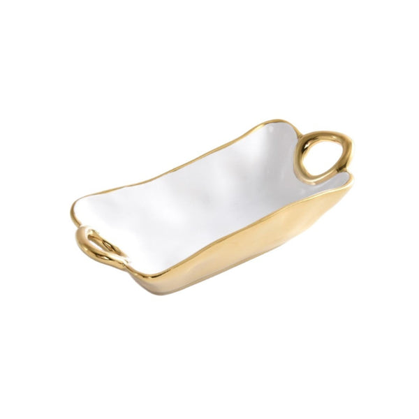 Golden Handles - White and Gold - Mini Rectangular Bowl (Set of 4)