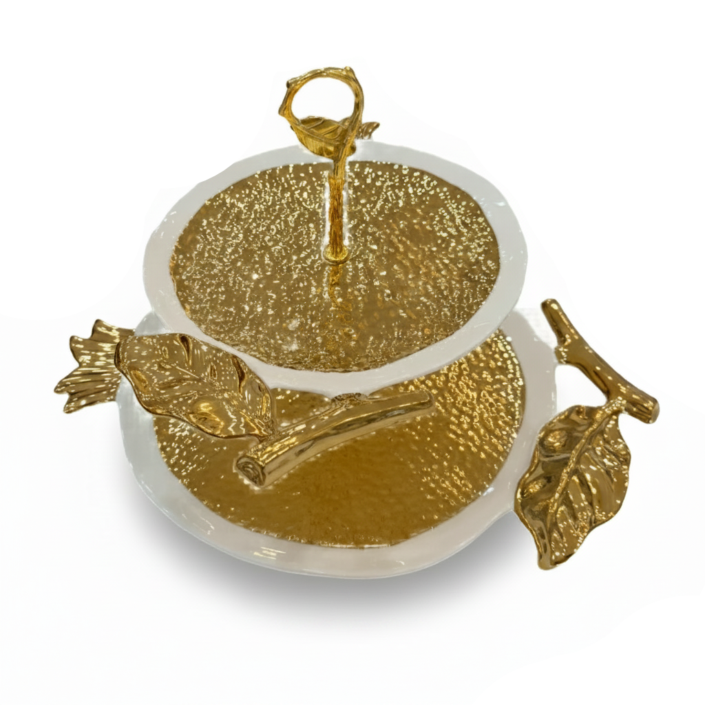 2 Tier Stand - Clean White & Vivid Gold