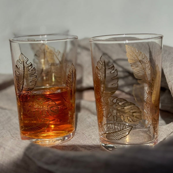Tea Glasses Gold Large Leaf (Set Of 6)