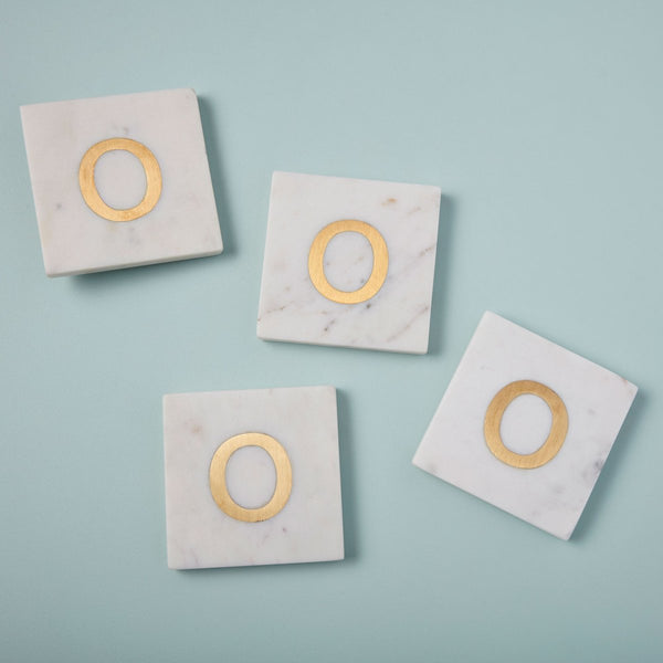 White Marble - Gold Monogram Letter "O" Coasters (Set of 4)