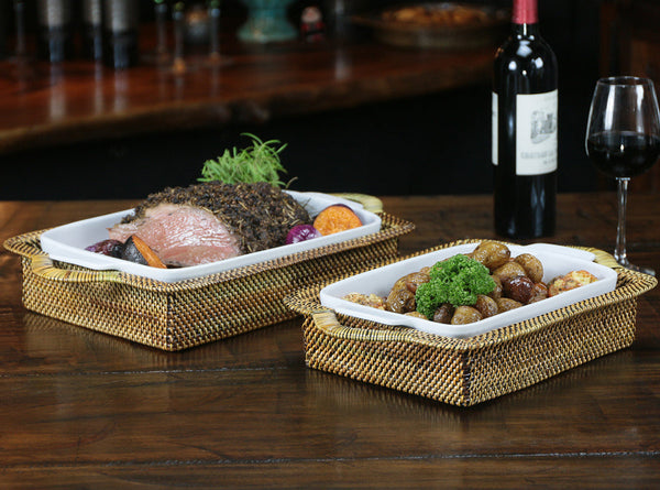 Rectangular Medium Casserole Basket with Stoneware Roaster