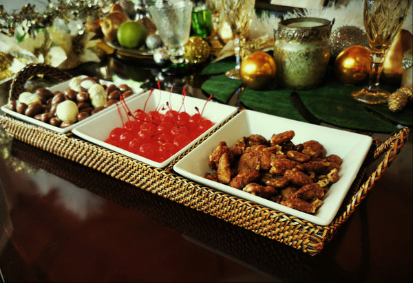 Crudite Section Condiment Rectangular Server Tray with 3 Porcelain Dish