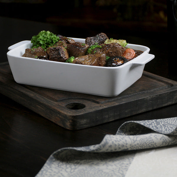 Rectangular Medium Casserole Stoneware Roaster White 2QT