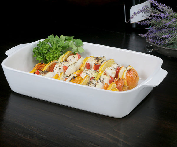 Rectangular Large Casserole Stoneware Roaster White 3QT