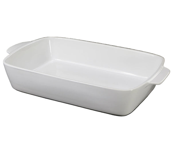 Rectangular Large Casserole Stoneware Roaster White 3QT