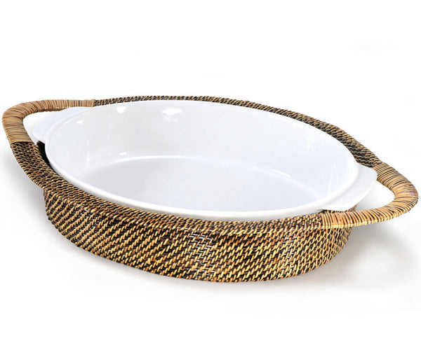 Oval Large Casserole Basket with Stoneware Roaster