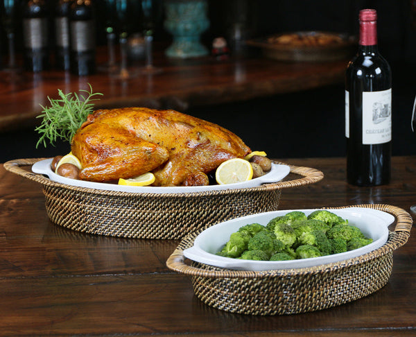Oval Large Casserole Basket with Stoneware Roaster