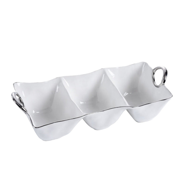 Handles with Style - White and Silver - 3 Section Deep Server