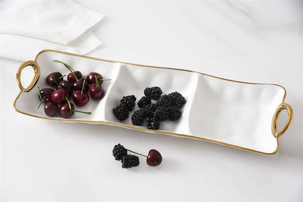 Golden Handles - White and Gold - 3 Section Server