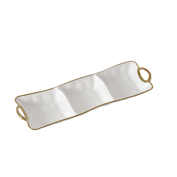 Golden Handles - White and Gold - 3 Section Server