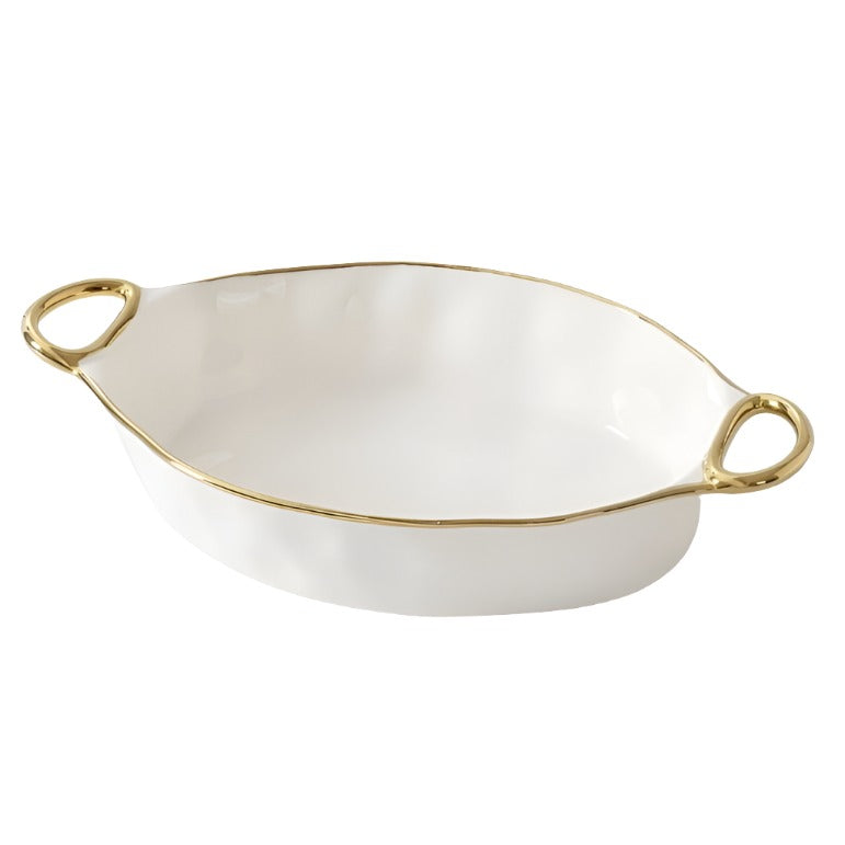 Golden Handles - White and Gold - Oval Baking Dish