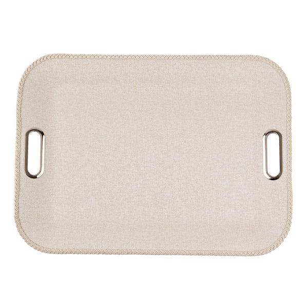 Brass Handles - Large Serving Tray with Leather Band Victoria Milky