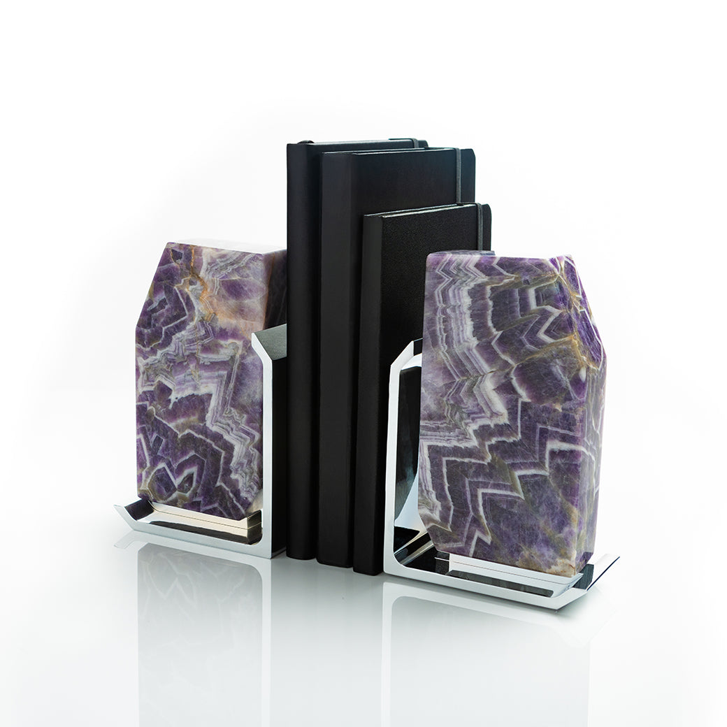 Fim - Geo Bookends Amethyst & Silver (Set of 2) – Il'argento