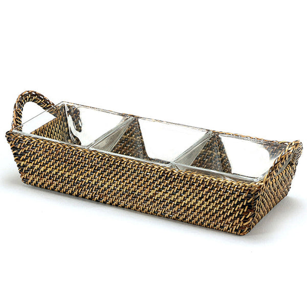 Rectangular Tray Sectional Server with 3 Sections & 3 Square Glass Dishes