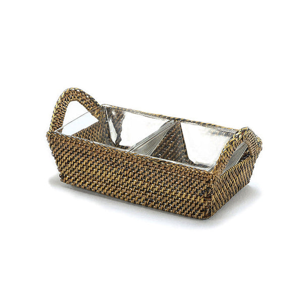 Rectangular Tray Sectional Server with 2 Sections & 2 Square Glass Dishes