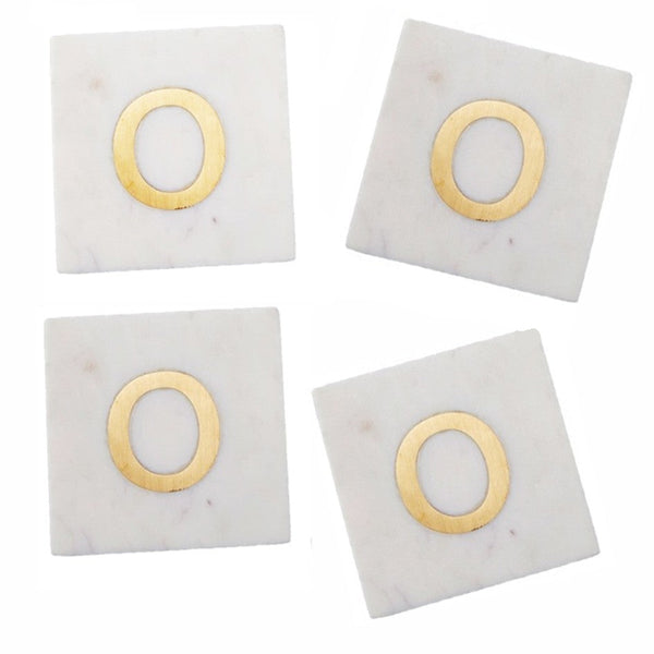 White Marble - Gold Monogram Letter "O" Coasters (Set of 4)