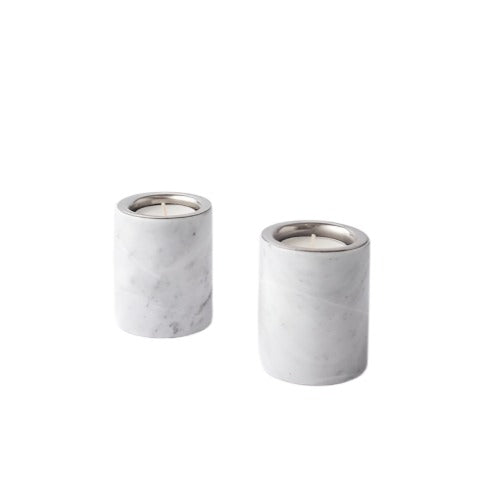 Gova - Candle Holders White Marble (Set of 2)