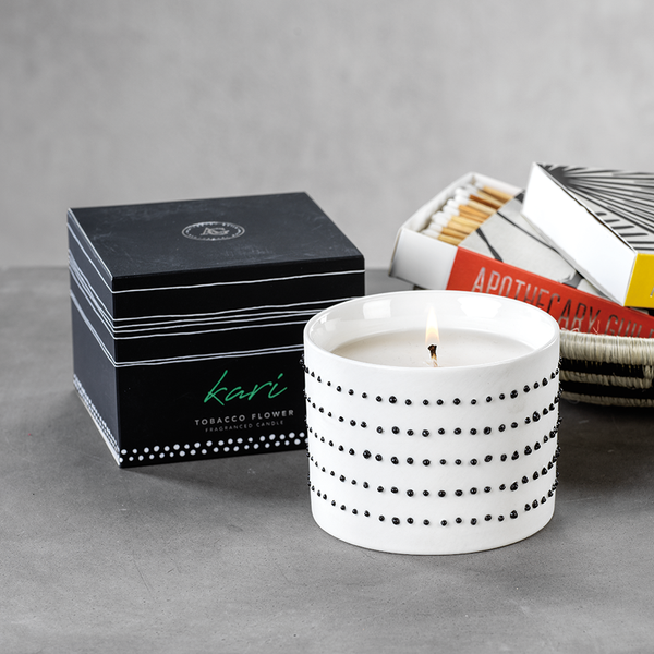 Apothecary Guild - Kari Fraganced Candle White Jar with Black Dots