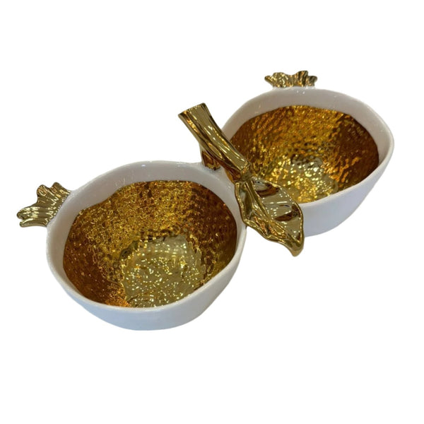 White and Gold - The Pomegranate Gold 2 Section Pomegranate Server
