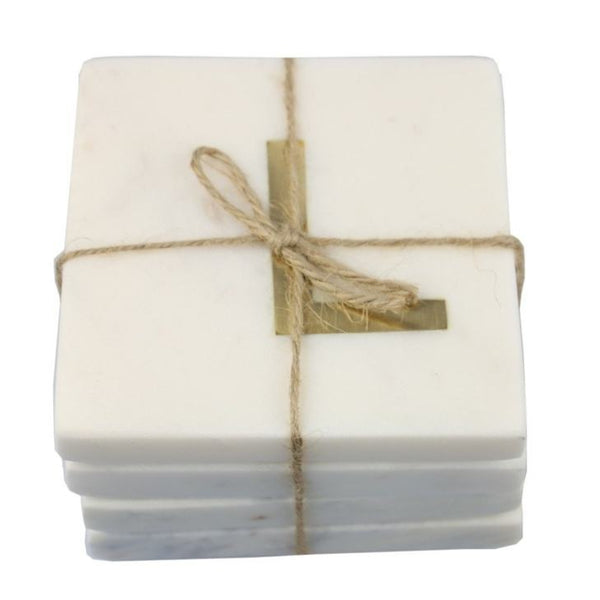 White Marble - Gold Monogram Letter "L" Coasters (Set of 4)