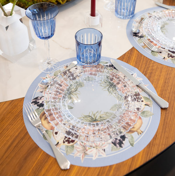 Pomegranate - P05 Round Placemats Light Blue / Light Blue (Set of 4)