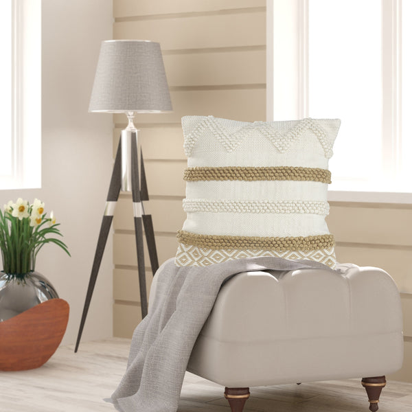 Neutral Textured Color Block Throw Pillow  Square