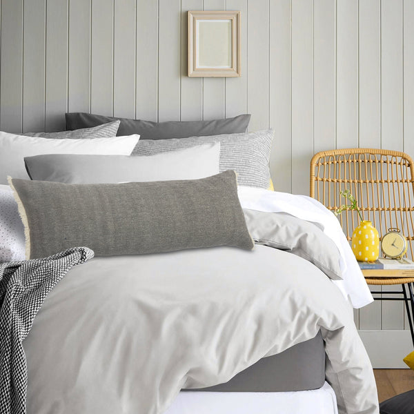 Charcoal Gray Solid Fringed Throw Pillow Rectangle