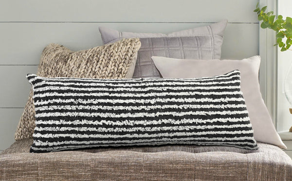 Black Wispy Ways Lumbar Throw Pillow Rectangle