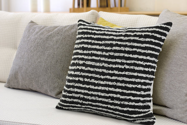 Black Wispy Ways Throw Pillow Square