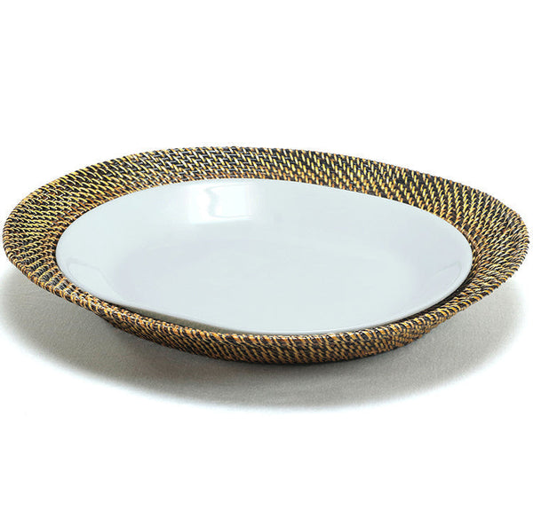 Oval Serving Tray Platter with White Laminated Glass