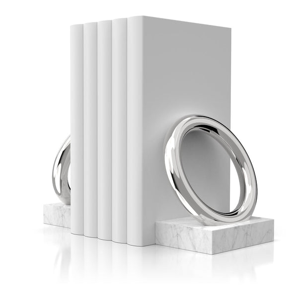 Ring - Bookends Marble & Silver (Set of 2)