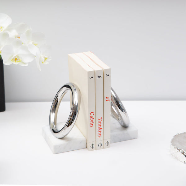 Ring - Bookends Marble & Silver (Set of 2)