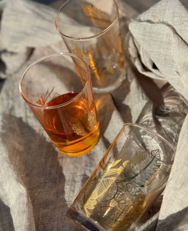Tea Glasses Gold Large Leaf (Set Of 6)