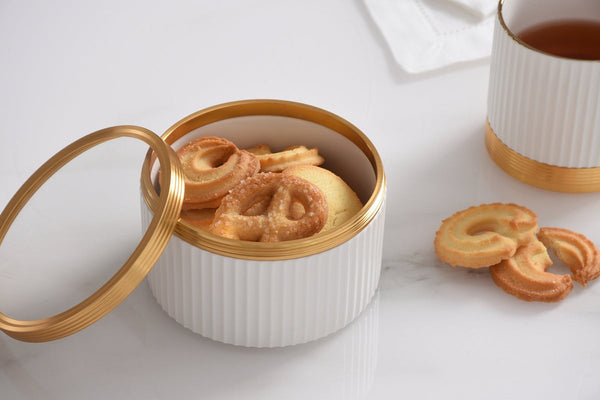 Portofino - White and Gold - Small Stacking Canister (Set of 2)