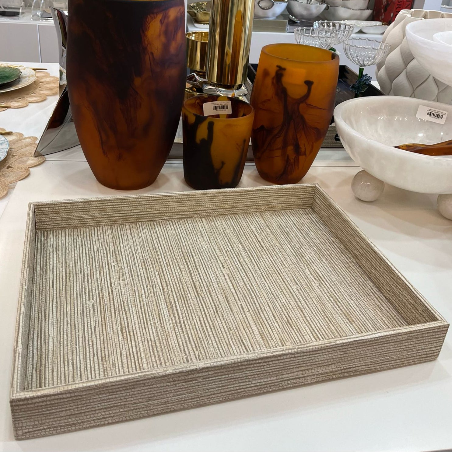 Bodrum Grasscloth Vinyl Decorative Tray - Thumbnail 4
