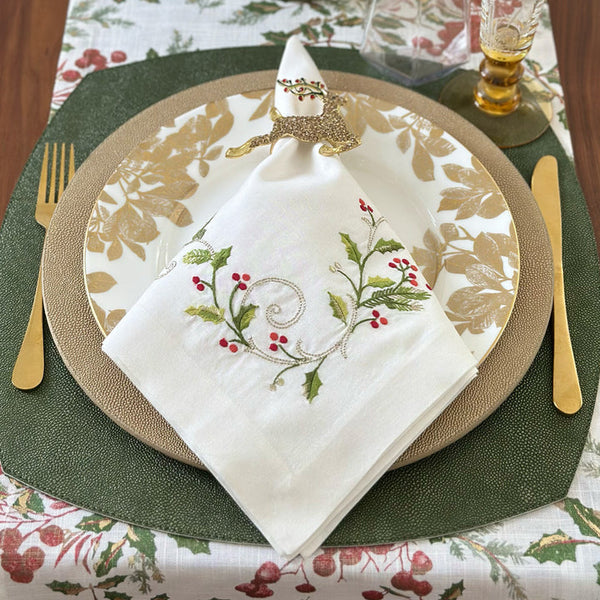 Winterberry - Embroidered Holiday Napkins (Set of 4)