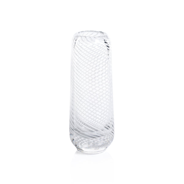 Claire - Tall Narrow Clear Bud Vase with White Swirl
