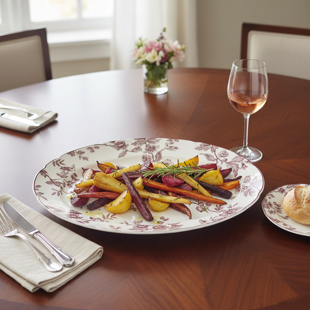 Albertine Prune - Oval Platter 13" con comida