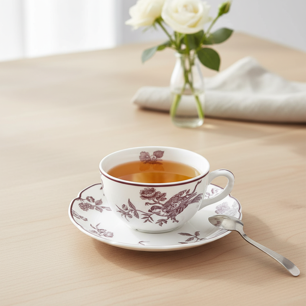 Albertine Prune - Tea Cup & Saucer con té