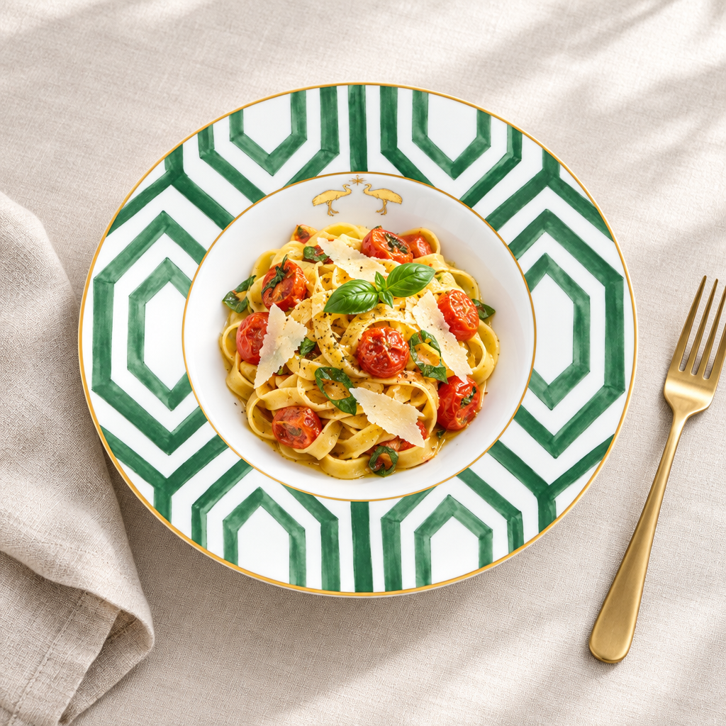 Amazonia Pasta Plate ambientado con tagliatelle