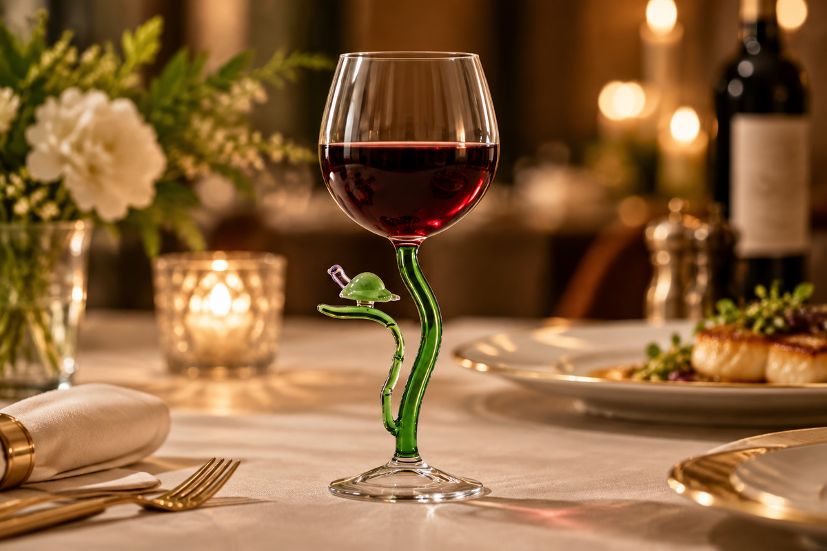Animal Farm - Wine Goblet Glass Turtle ambientado en una mesa elegante