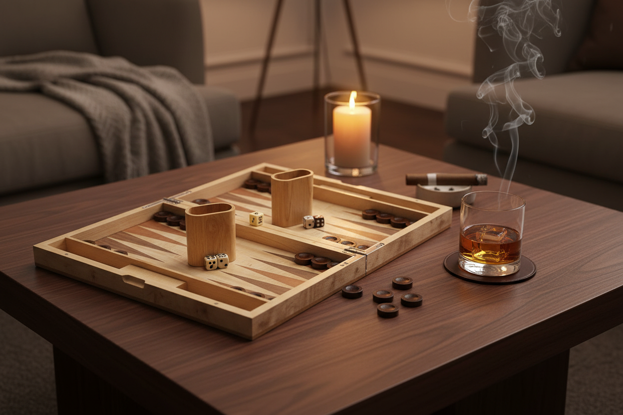 Backgammon Faux Leather Wood Natural - Lifestyle
