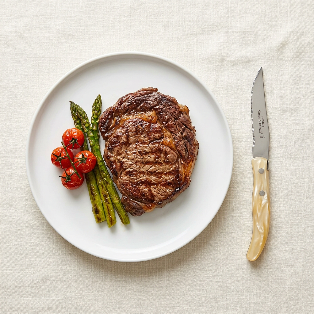 Berlingot visto desde arriba junto a un plato con steak