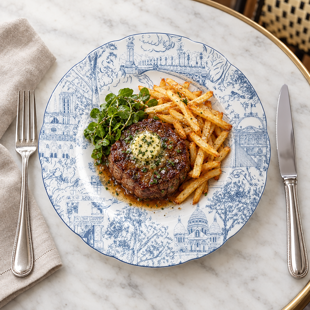Bernardaud Tout Paris Dinner Plate ambientado con plato francés