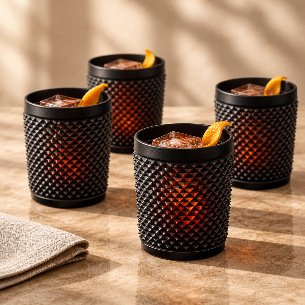 Bicos Old Fashion Frost Black ambientados con cóctel