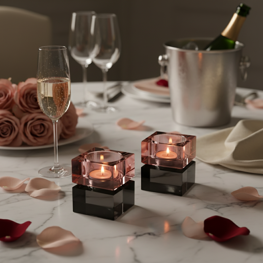 Block Crystal Candle Holders ambientados elegante