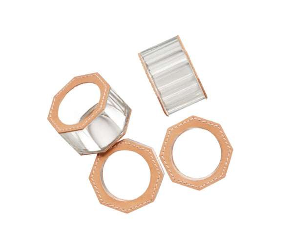 Arthur - Napkin Ring Aged Camel / Clear Glass Crystal (Set of 4)
