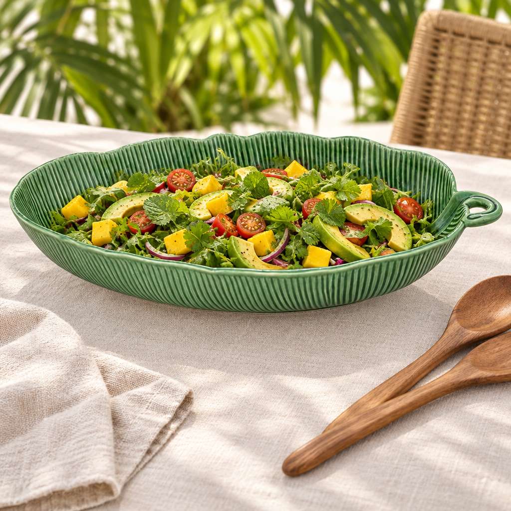 Bordallo Pinheiro Banana Tree Salad Bowl Large ambientada con ensalada