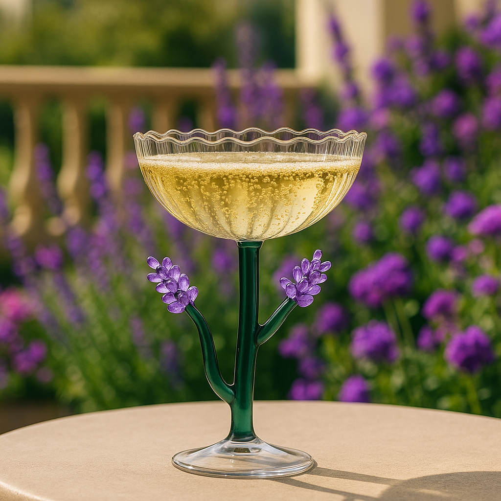 Botanica Optical Champagne Bowl Lavender con detalles del borde