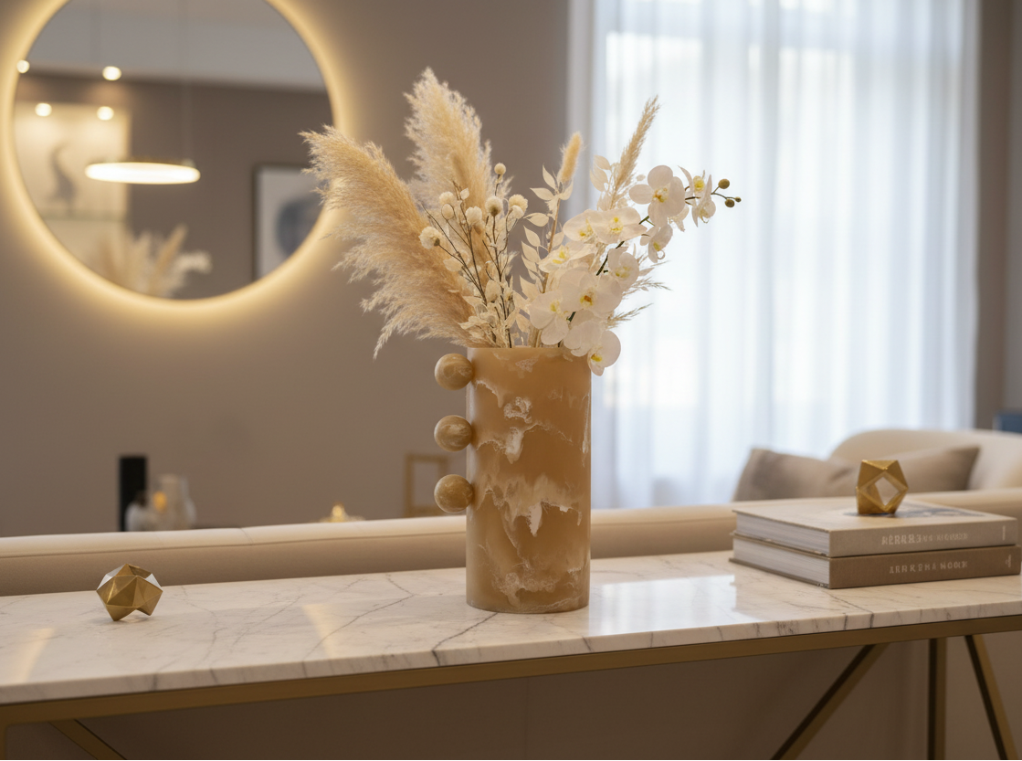 Bubble Vase Tall Beige Marble - Lifestyle